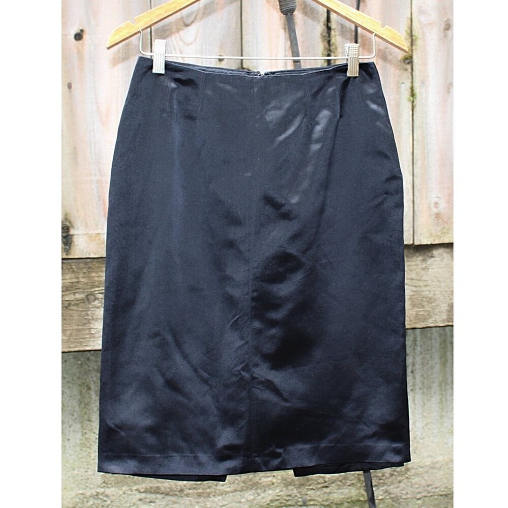 Blumarine Designer - Vintage Y2K 100% Silk Satin Straight Skirt in Black, size 4